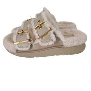 FitFlop Gen-FF  Buckle Shearling Slide Sandals Size 8